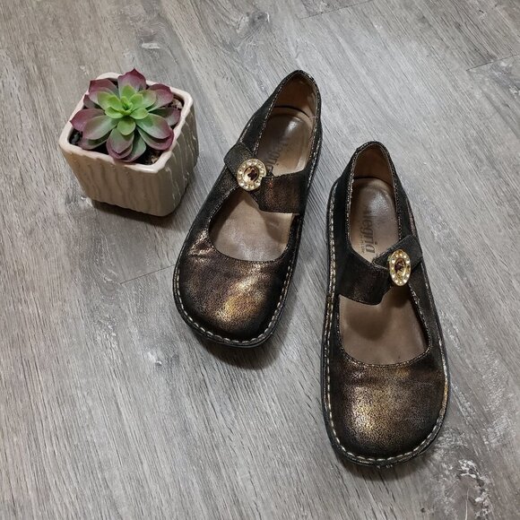 Alegria Paloma Mary Jane Nursing Shoes Sz 38 Black & Gold - Picture 2 of 10